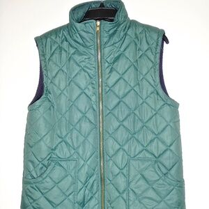 WOMEN'S REVERSIBLE DARK GREEN QUILTED VEST & NAVY FLEECE SIZE L